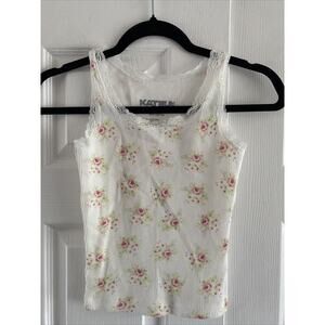 Katie J NYC Teen Youth Tween Waffle Knit Tank Lace Floral Feminine Top Large